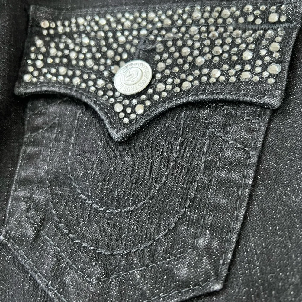 True Religion Skinny Low Rise Jeans – Size 24 – Black w/ Swarovski Rhinestones - Picture 7 of 12